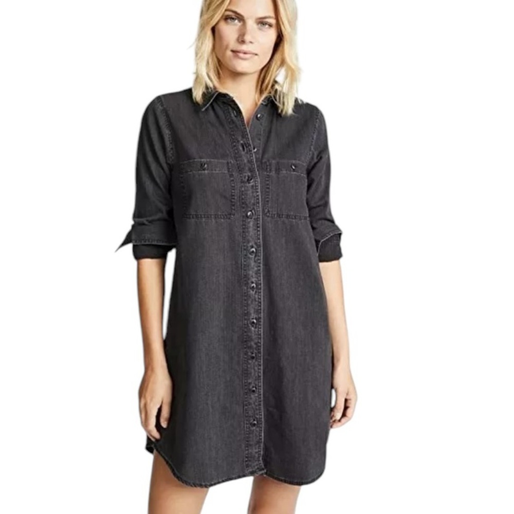 Madewell Black Denim Jean Button Front Mini Shirtdress in Colton Wash  - XXS *